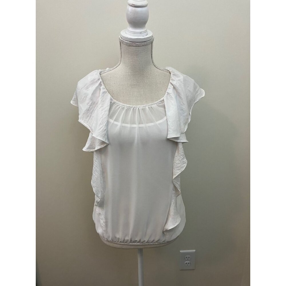 White Short Flutter Sleeve Top Size 8